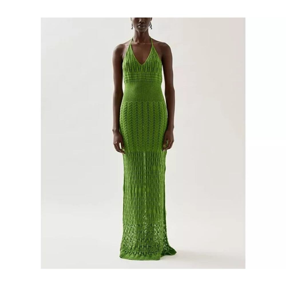 ALOHAS Womens Gabrielle Crochet Knit Maxi Dress M Green Resort Beach Vacation - Picture 10 of 11